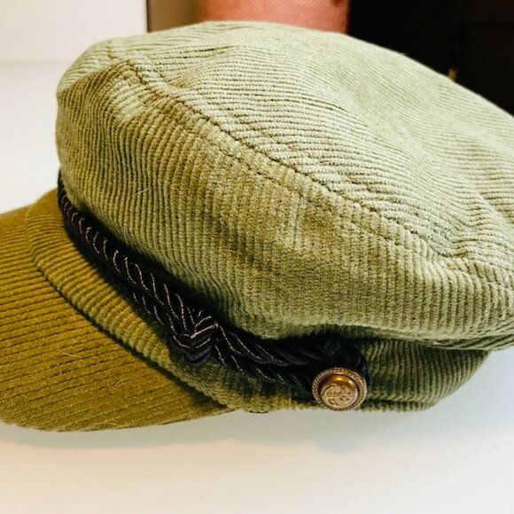 Forever 21 Olive Corduroy with Black Rope Paper Boy Hat Cap - Picture 2 of 4
